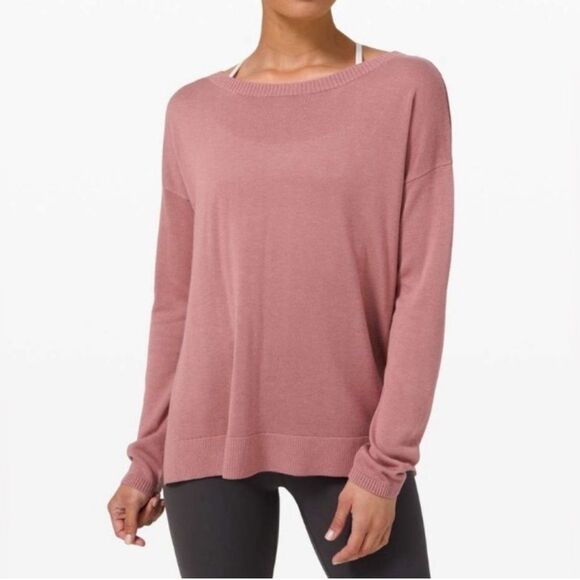 Lululemon Soft Pink Well Being Cashmere Lyocell Blend Sweater Sz 4 Athleisure - Picture 1 of 8